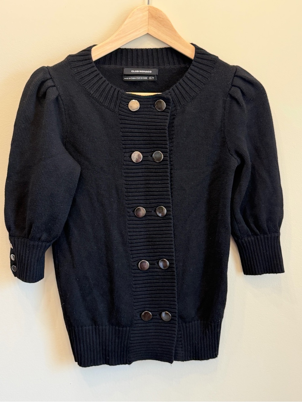 CLUB MONACO MERINO SWEATER XS Like New 100% wool black buttons